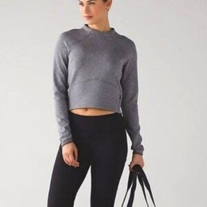 Lululemon NWOT grey scuba crop top with open neck, fleecy, long sleeve size 2